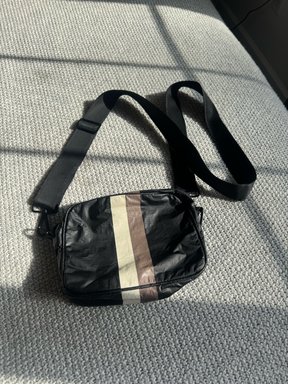 ALOHA Collection Black Crossbody with Cream and Brown Center Stripe - Picture 2 of 3